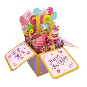 Sweet 15th Birthday Popup Card for Him Her, Naughty Fifteen Bday Gifts for Teen Girls Boys, Happy 15 Years Old Birthday 3D Greeting Card from Mom Dad, Great 15 Birthday Gift Idea for Niece
