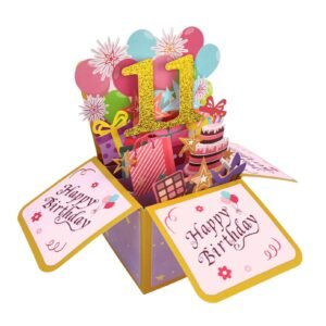 Happy 11th Birthday Popup Card for Daughter Son, Sweet Gift for 11 Years Old Girl Boy, Awesome Eleven Birthday 3D Greeting Card for Him Her