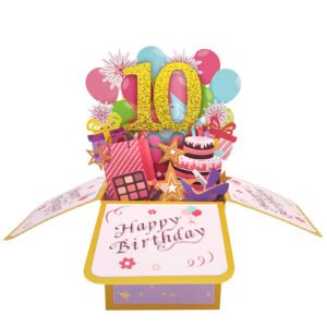 Happy 10th Birthday Popup Card for Daughter Niece, Best Birthday Gift for 10 Years Old Girl Boy, Sweet 10 Birthday Decorations for Him Her
